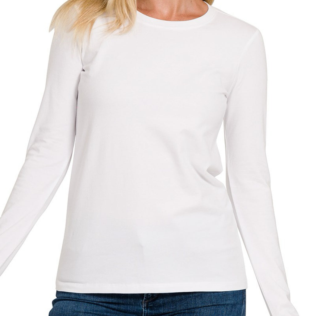 Becca Long Sleeve Crew Neck Top White
