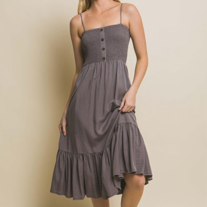 Take Time For Yourself Smocked Maxi Dress Grey