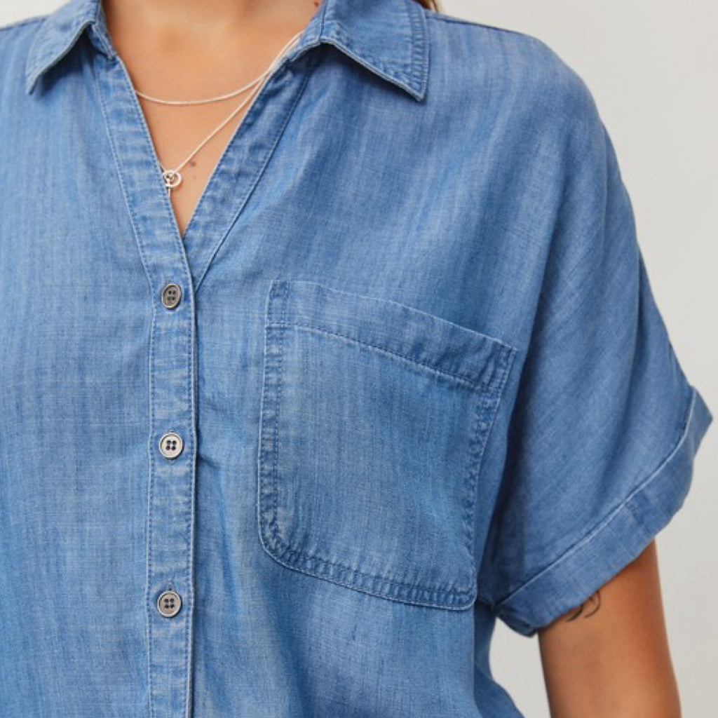 Brunch Plans Denim Wash Short Sleeve Top