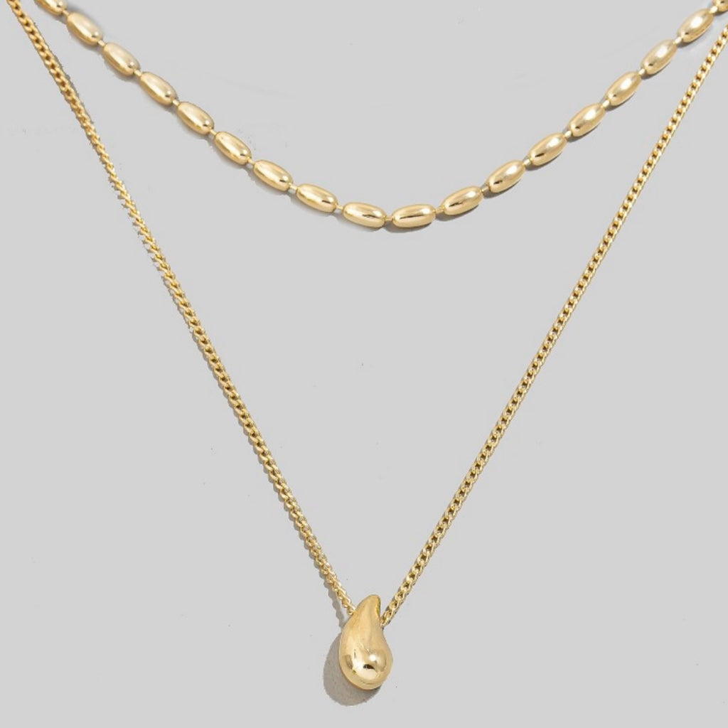 Mini Tear Pendant Layered Chains Necklace