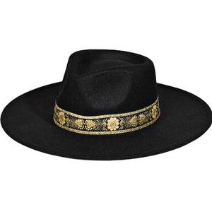 Embroidered Strap Fedora Hat Black