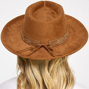Embroidered Strap Fedora Hat Brown