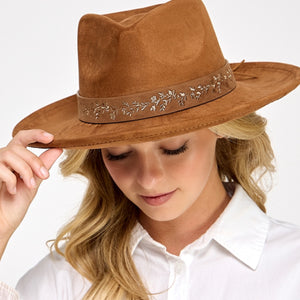 Embroidered Strap Fedora Hat Brown