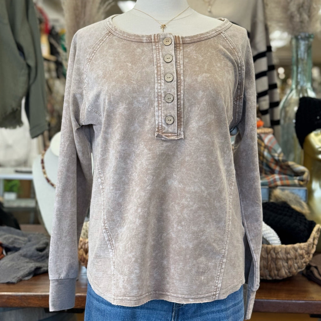 Washed Button Up Top Brown