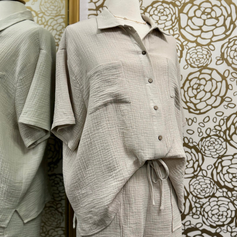 The Better Short Sleeve Button Down Top