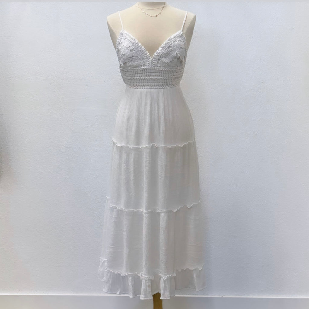 Golden Hour Crochet Layered Dress White