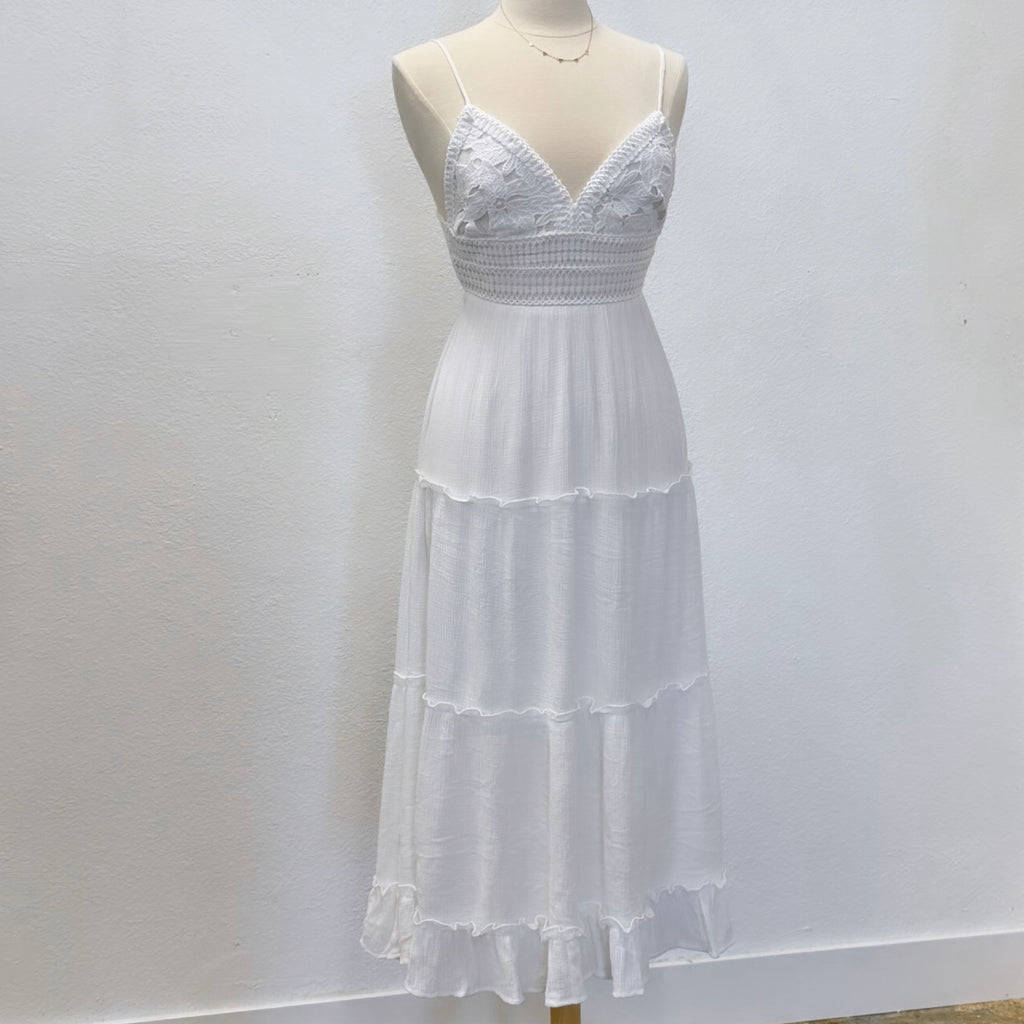 Golden Hour Crochet Layered Dress White