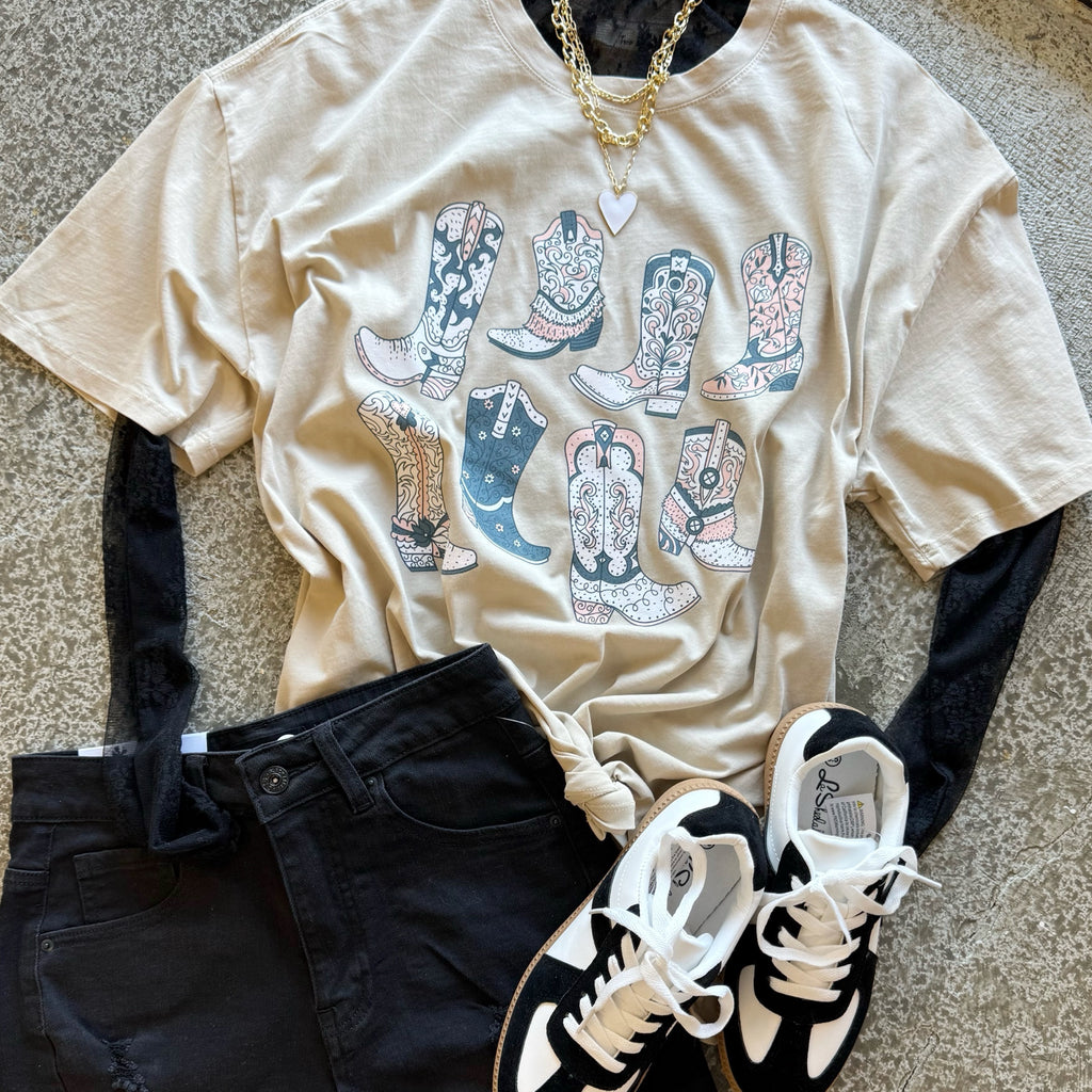 Premium Oversized Boots Graphic Tee Taupe