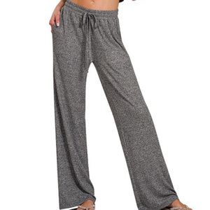 Expand Your Horizon Soft Hacci Wide Leg Bottoms Black