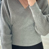 On My List Surplice Neckline Ribbed Sweater Gray