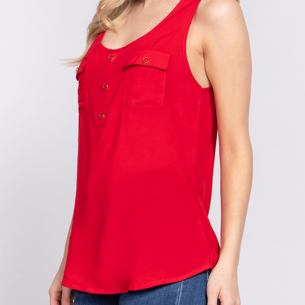 Sure Feels Right Front Button Details Top Red