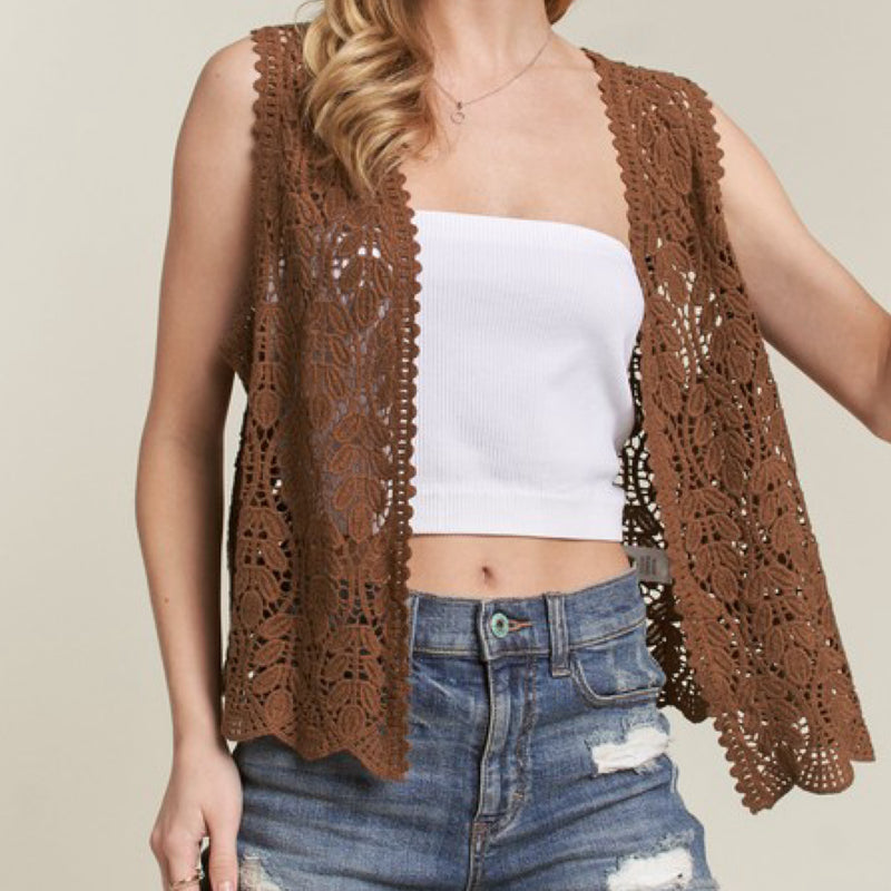 Simple Crochet Vest Brown