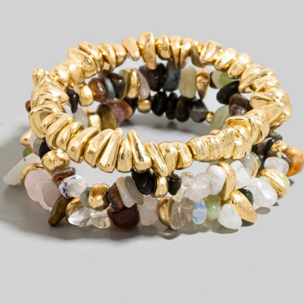 Mixed Stone And Metallic Beaded Bracelet Set