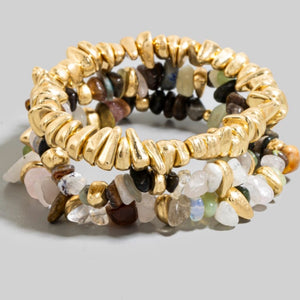 Mixed Stone And Metallic Beaded Bracelet Set
