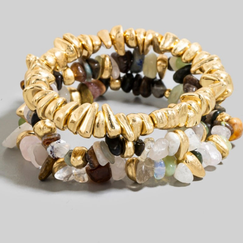 Mixed Stone And Metallic Beaded Bracelet Set