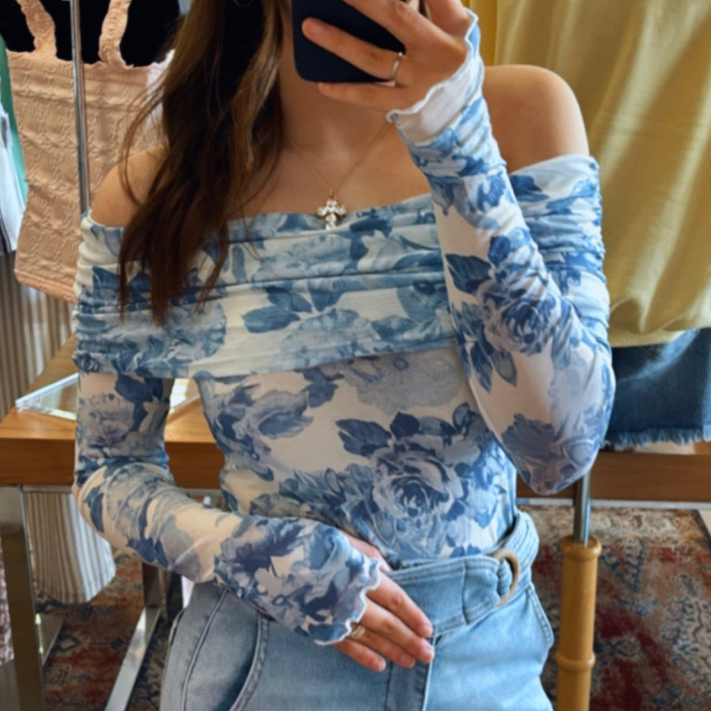 Floral Mesh Off The Shoulder Bodysuit