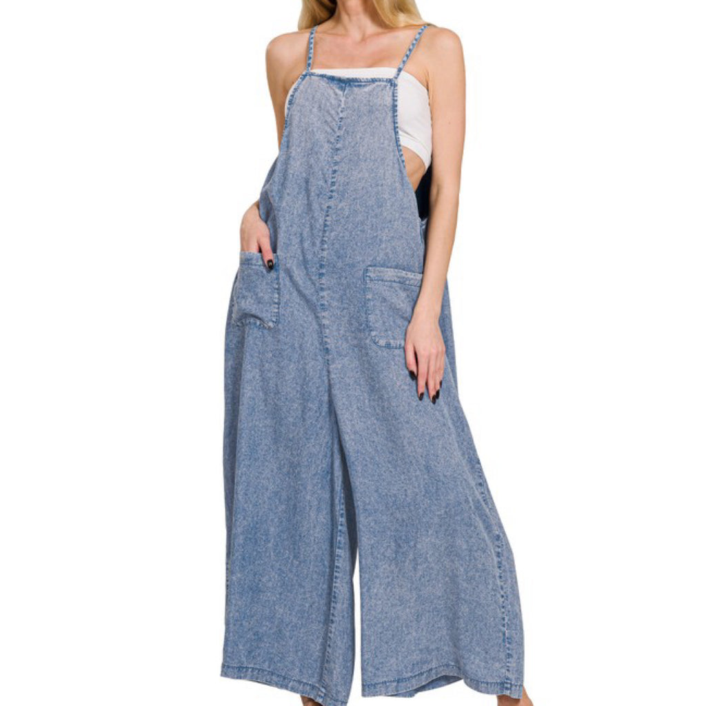 Endless Days Acid Washed Wide Leg Jumpsuit