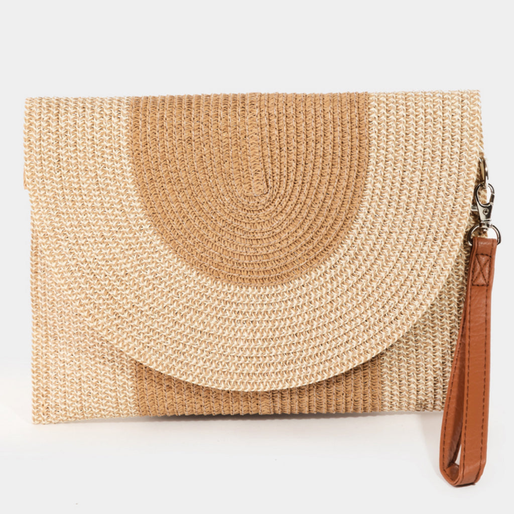 Two Tone Straw Clutch Bag