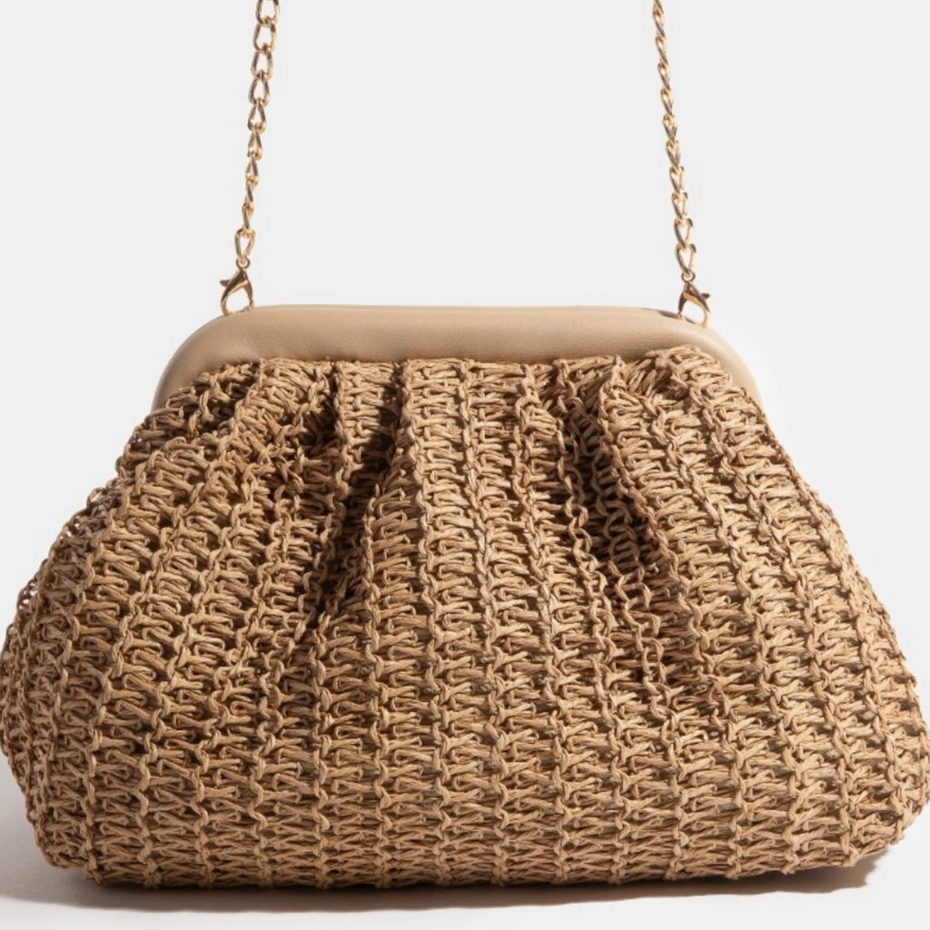 Straw Braided Mesh Hand Bag