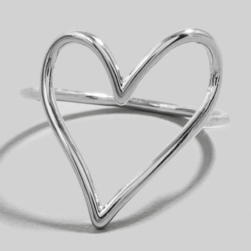 Heart Cutout Band Ring Silver