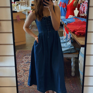 Denim Days Lace Up Denim Midi Dress