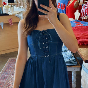 Denim Days Lace Up Denim Midi Dress