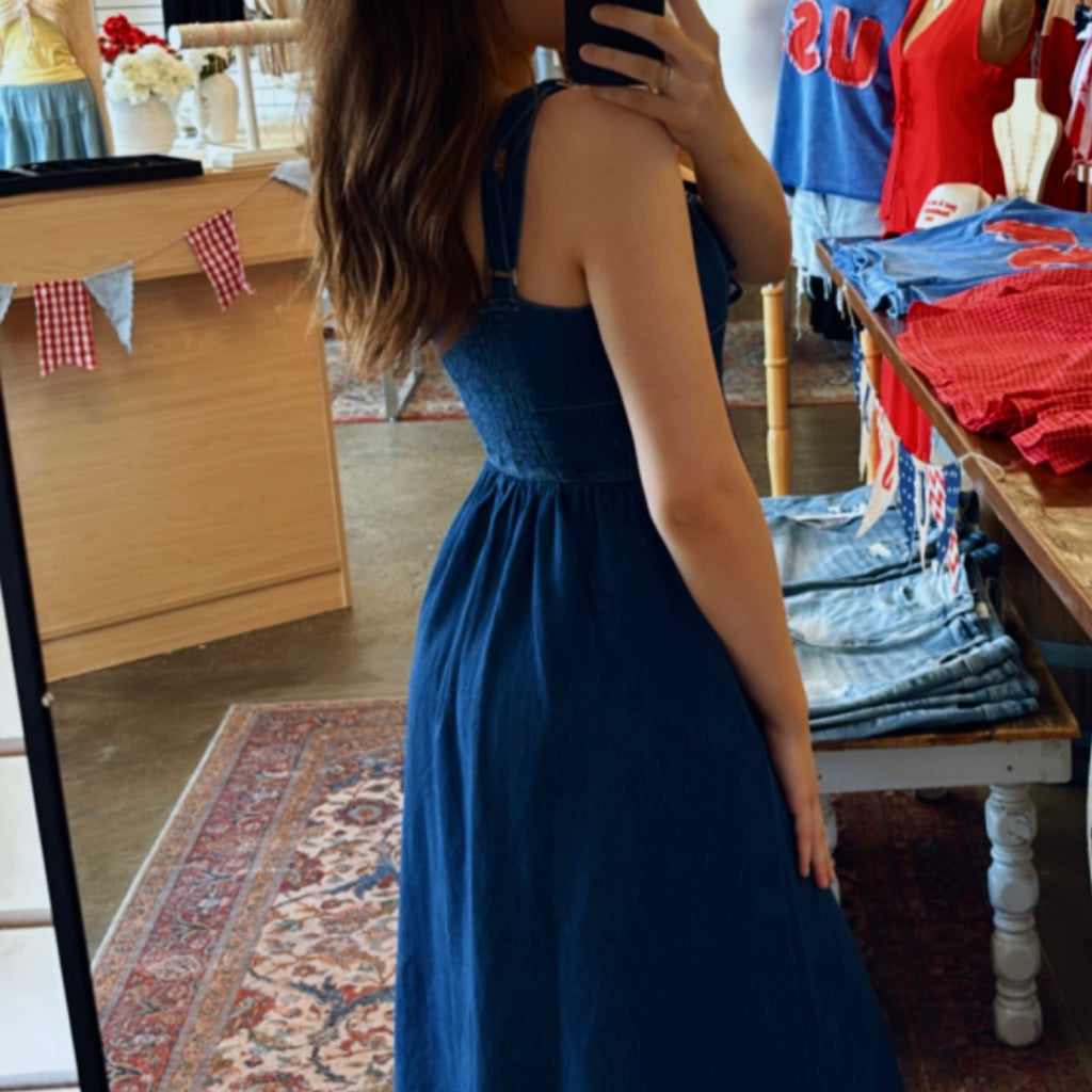 Denim Days Lace Up Denim Midi Dress