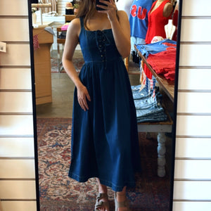 Denim Days Lace Up Denim Midi Dress