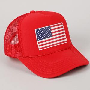 USA Flag Printed Foam Trucker Hat Red