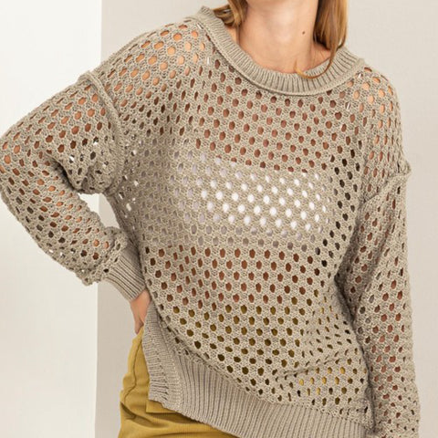 Chunky Cable Knit Pointelle Cut Out Sweater
