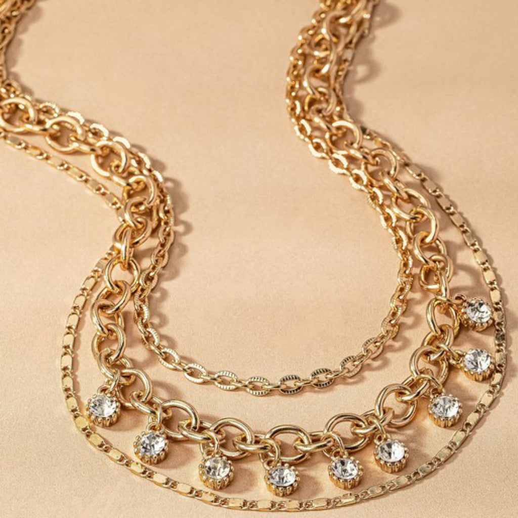 Three Row Chunky Chain Necklace necklace With Rhinestones drops