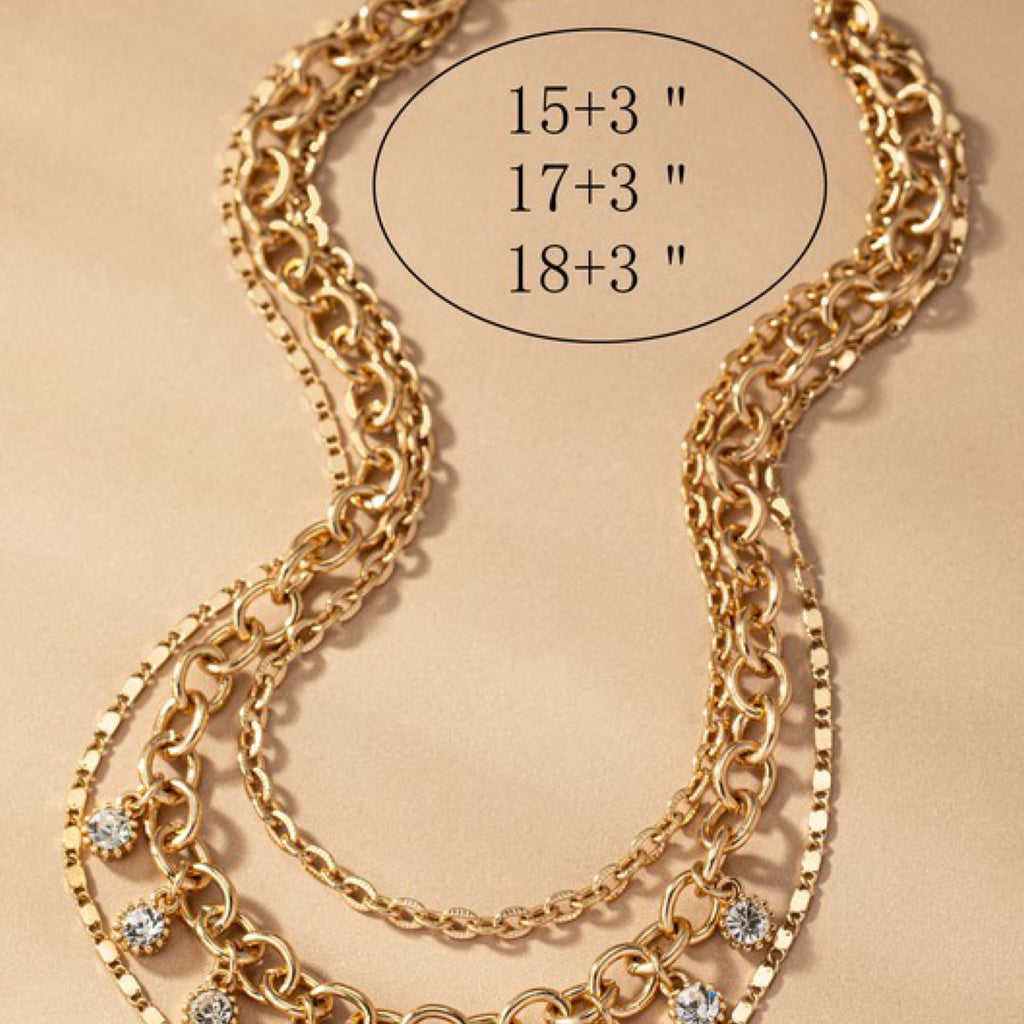 Three Row Chunky Chain Necklace necklace With Rhinestones drops