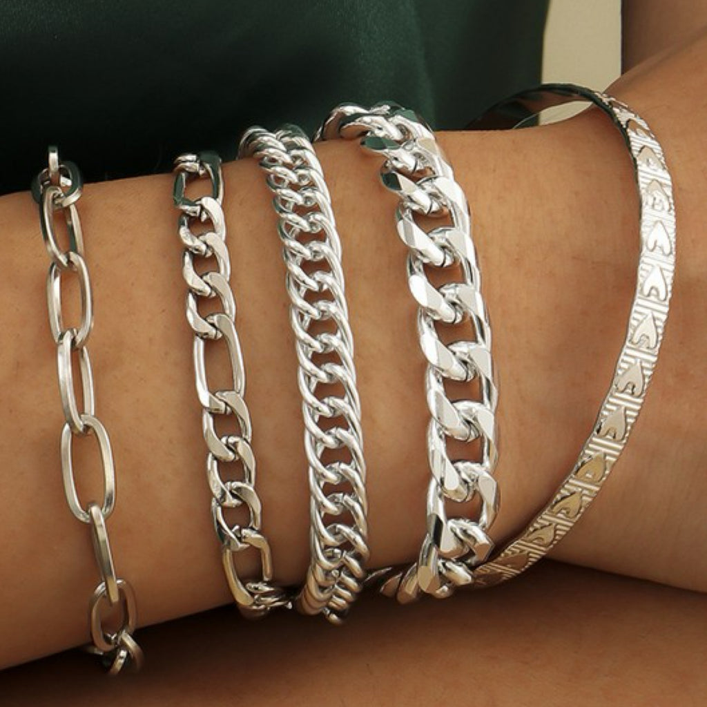 Silver Stacking Chain Link Bracelet Set
