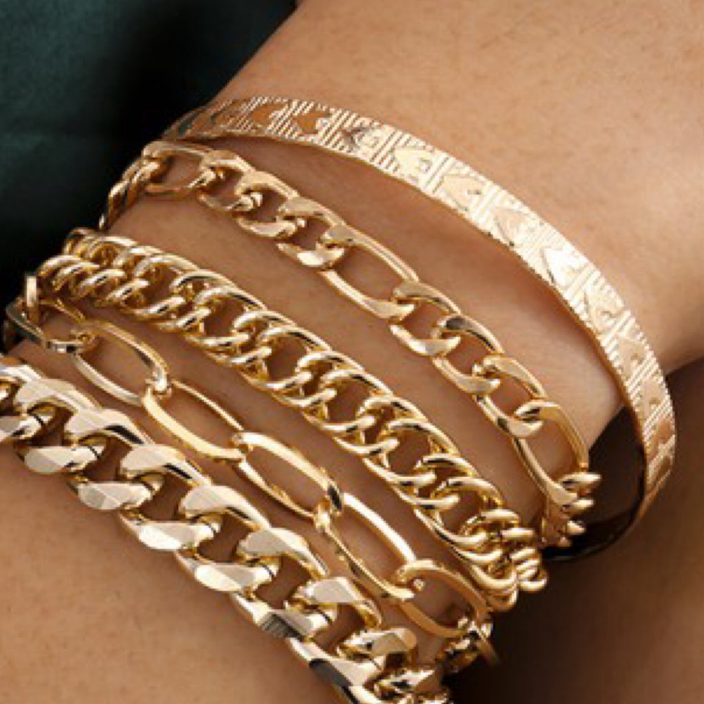 Gold Stacking Chain Link Bracelet Set