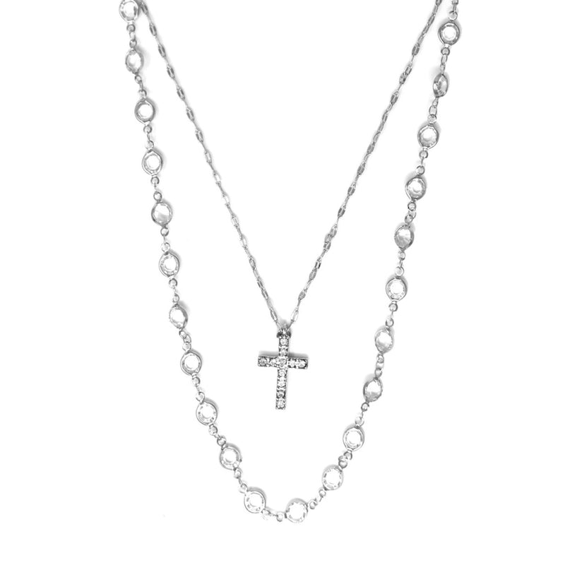Layered Cross Necklace Silver