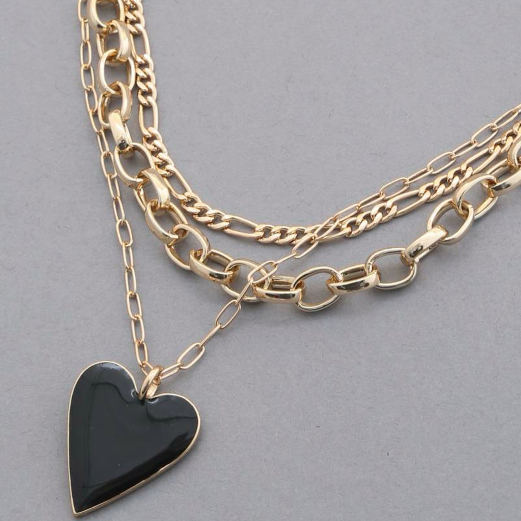 Black Heart Layered Chain Necklace