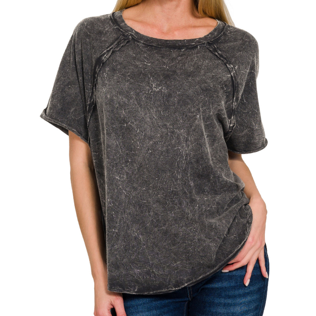Jaycie Washed Short Sleeve Top Black