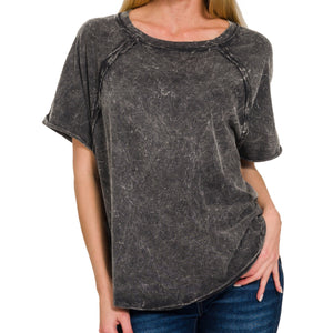 Jaycie Washed Short Sleeve Top Black