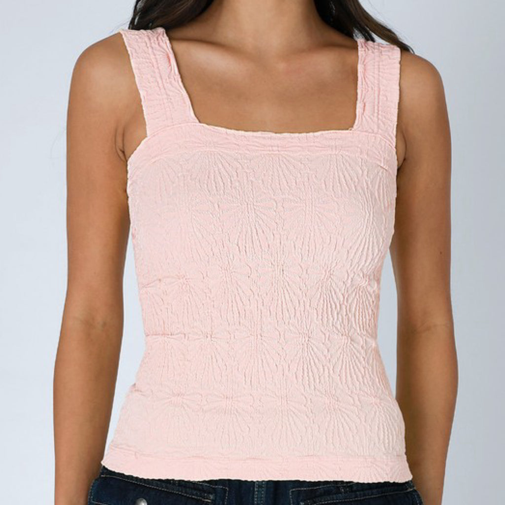 Dream Girl Two Lace Textured Top Peachy Pink