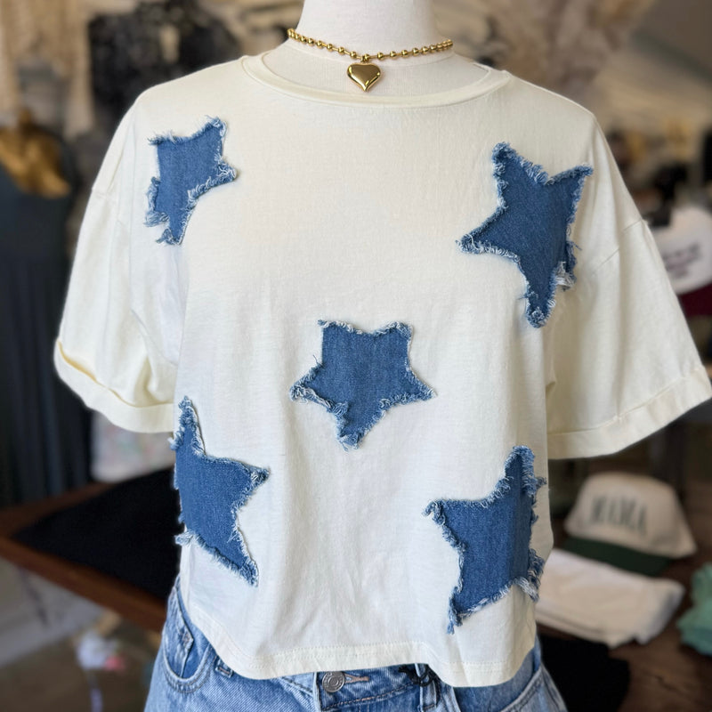 One Day Denim Star Patch Top