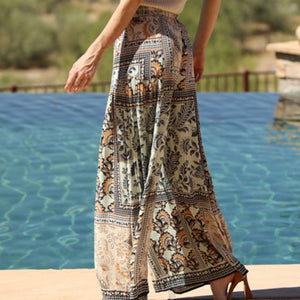 Dreamy Blues Printed Wide Leg Pants With Elastic Waistband