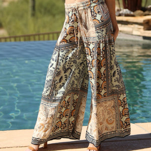 Dreamy Blues Printed Wide Leg Pants With Elastic Waistband