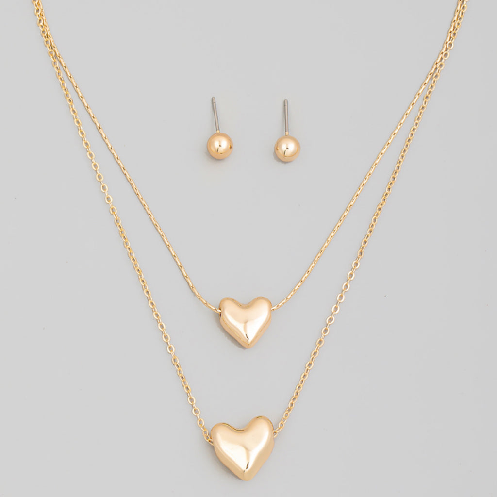 Metallic Hearts Pendant Necklace Set