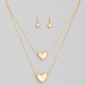 Metallic Hearts Pendant Necklace Set