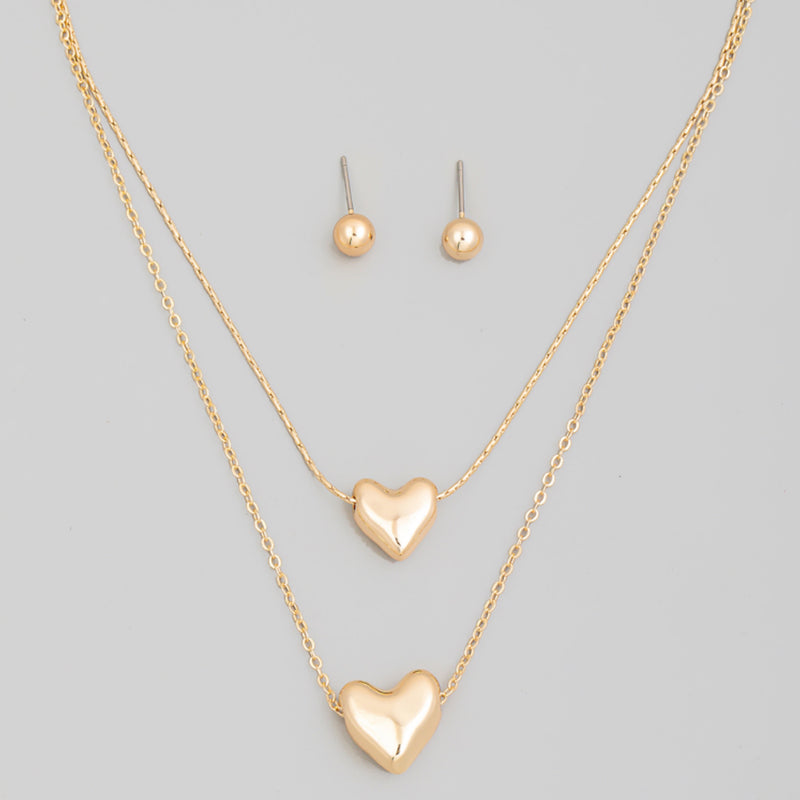 Metallic Hearts Pendant Necklace Set
