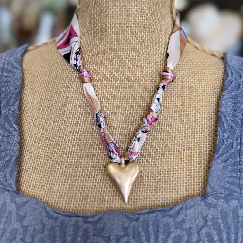 Scarf Necklace With Heart Charm