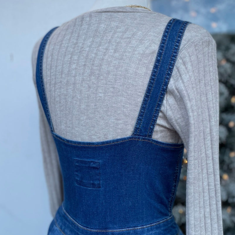 Cropped Bootcut Denim Jumpsuit