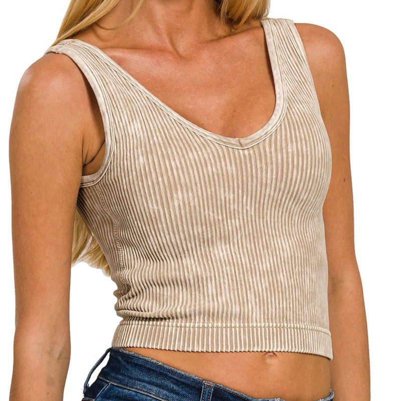 Washed Ribbed Seamless Bra Top