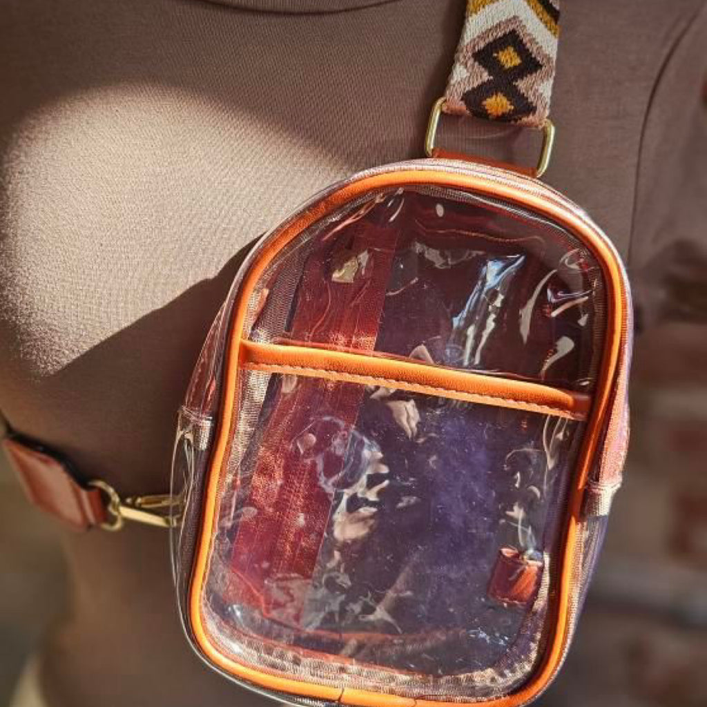 Clear Sling Bag With Brown Strap