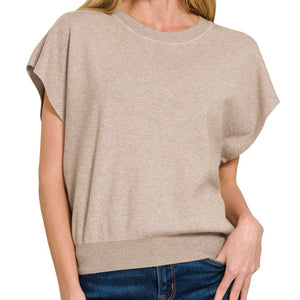 Best Bet Round Neck Sweater Top Mocha